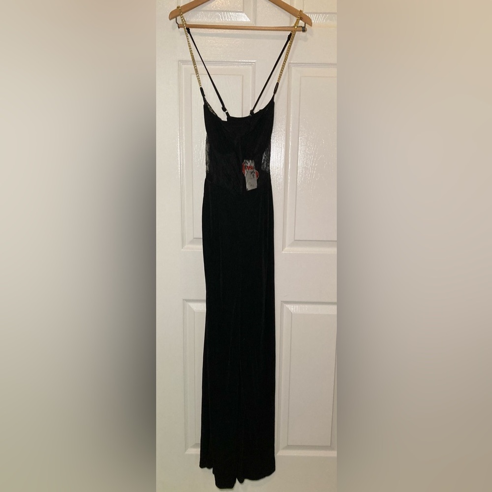 Cider Black Lace Bodice Jumpsuit with Gold Chain Straps - Picture 4 of 13